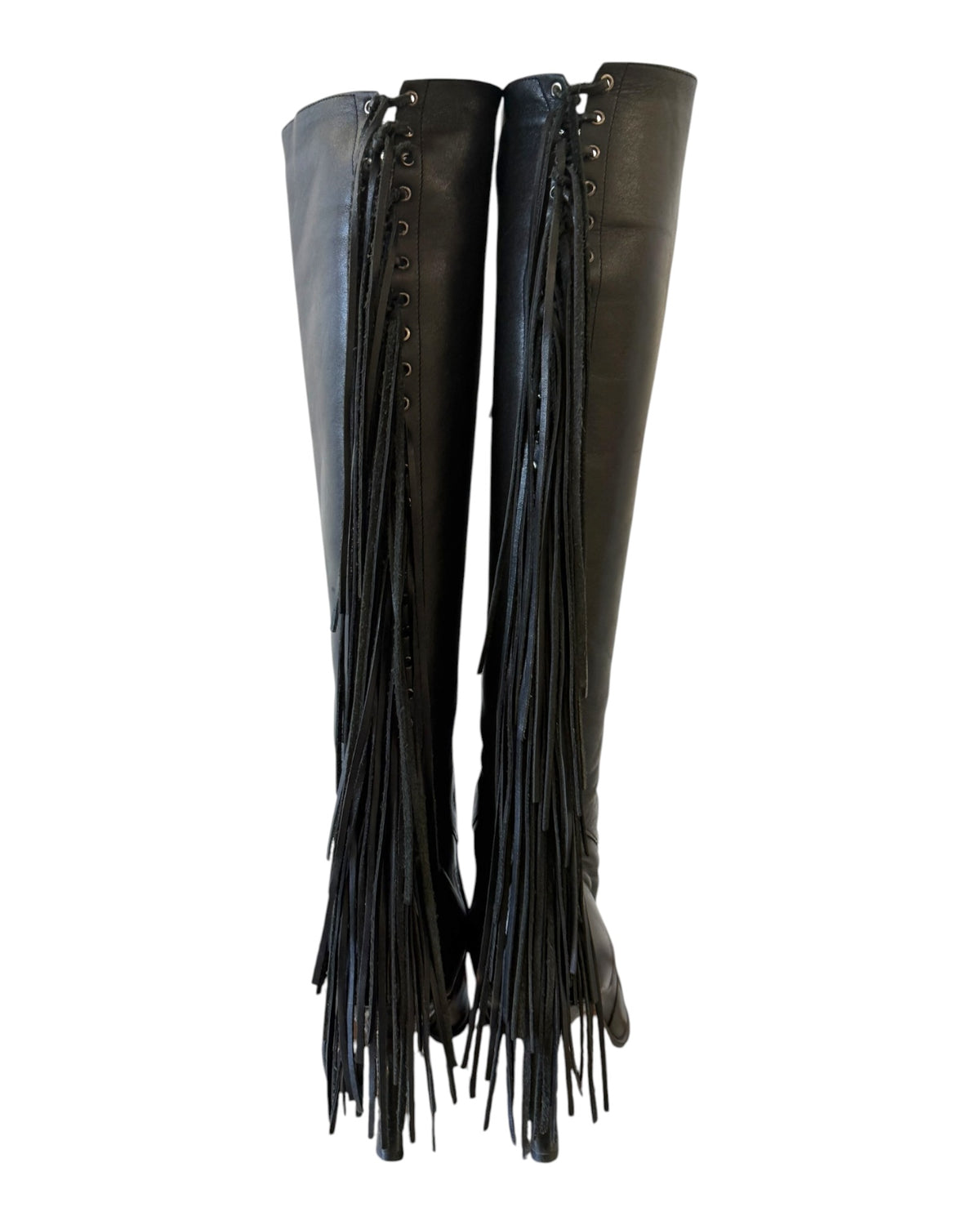 Vintage Black Leather Fringe Boots