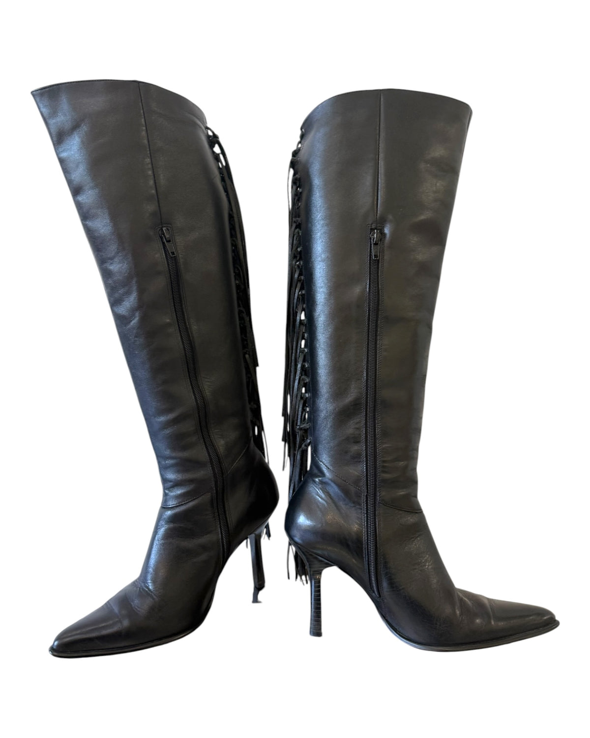 Vintage Black Leather Fringe Boots