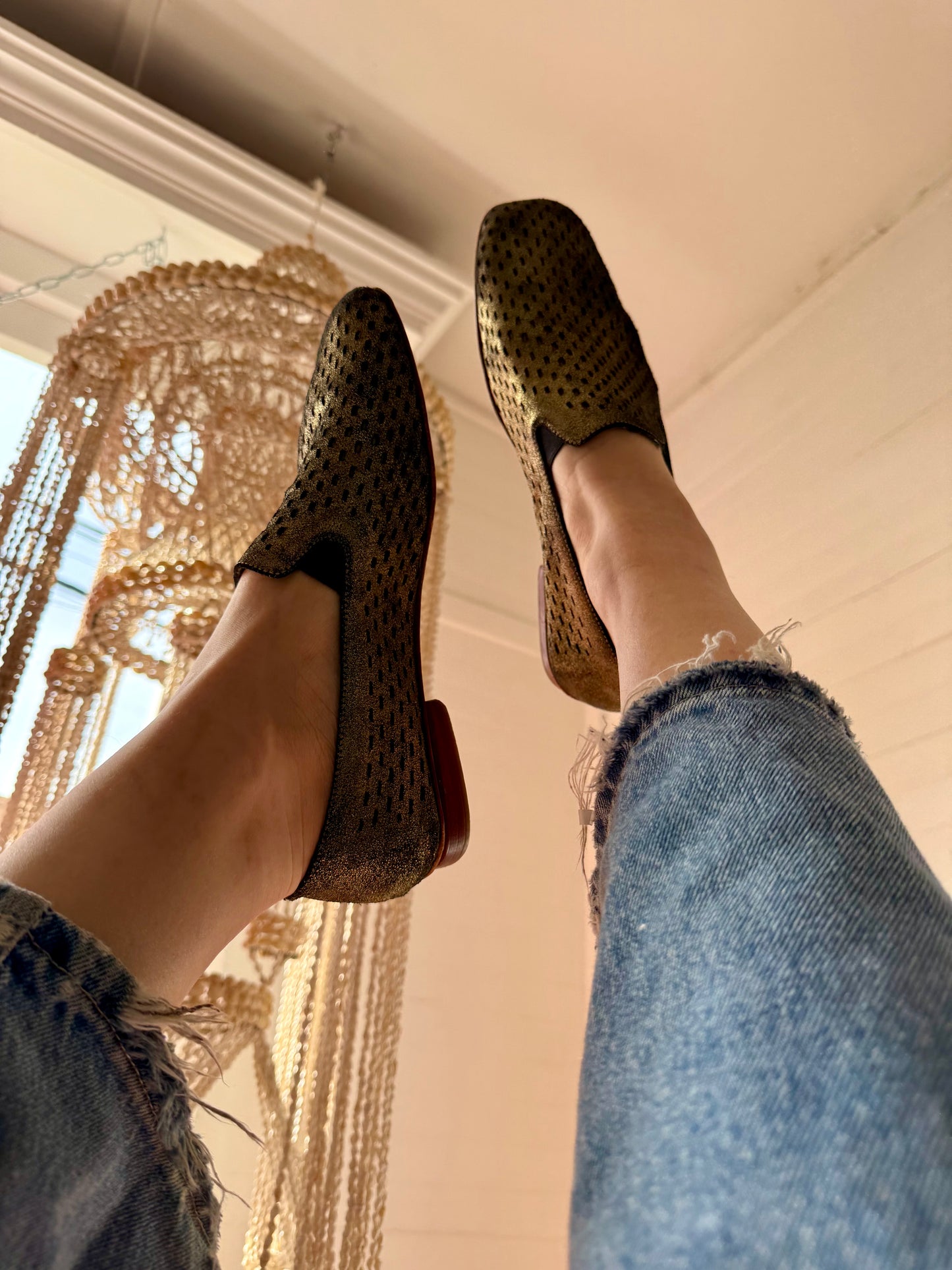 Pre-Loved Rachel Comey Gold Dusted Cut-Out Loafers