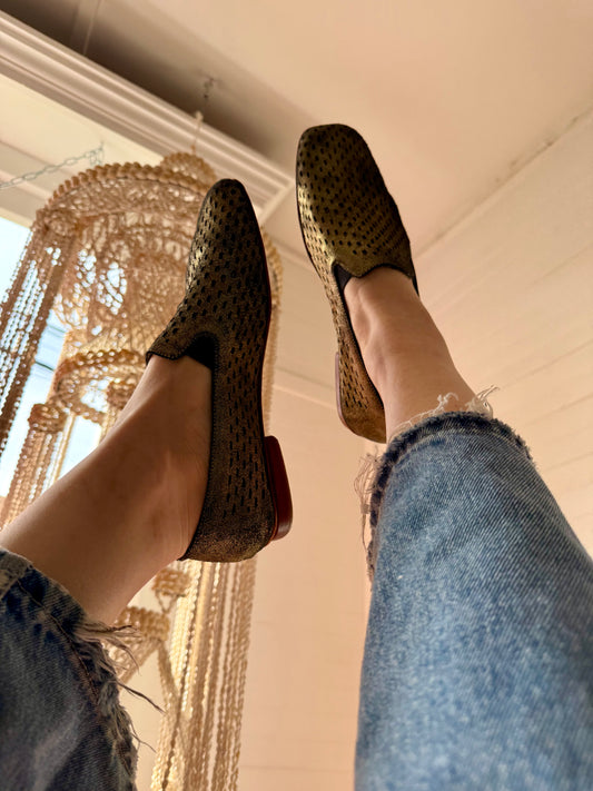 Pre-Loved Rachel Comey Gold Dusted Cut-Out Loafers