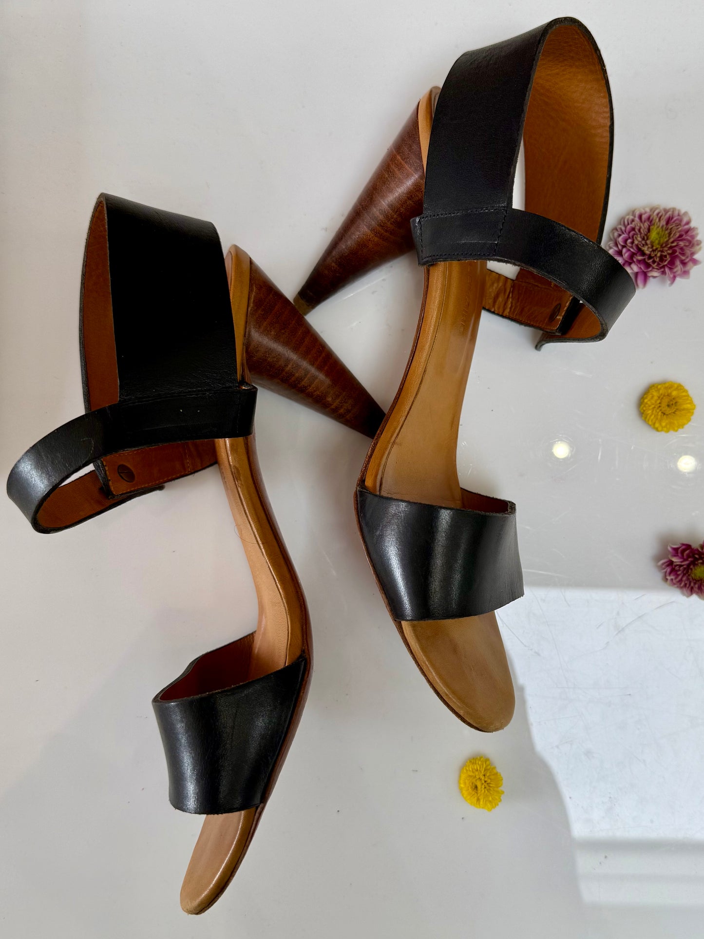 Vintage Christophe Lemāire Black Leather and Wooden Heels