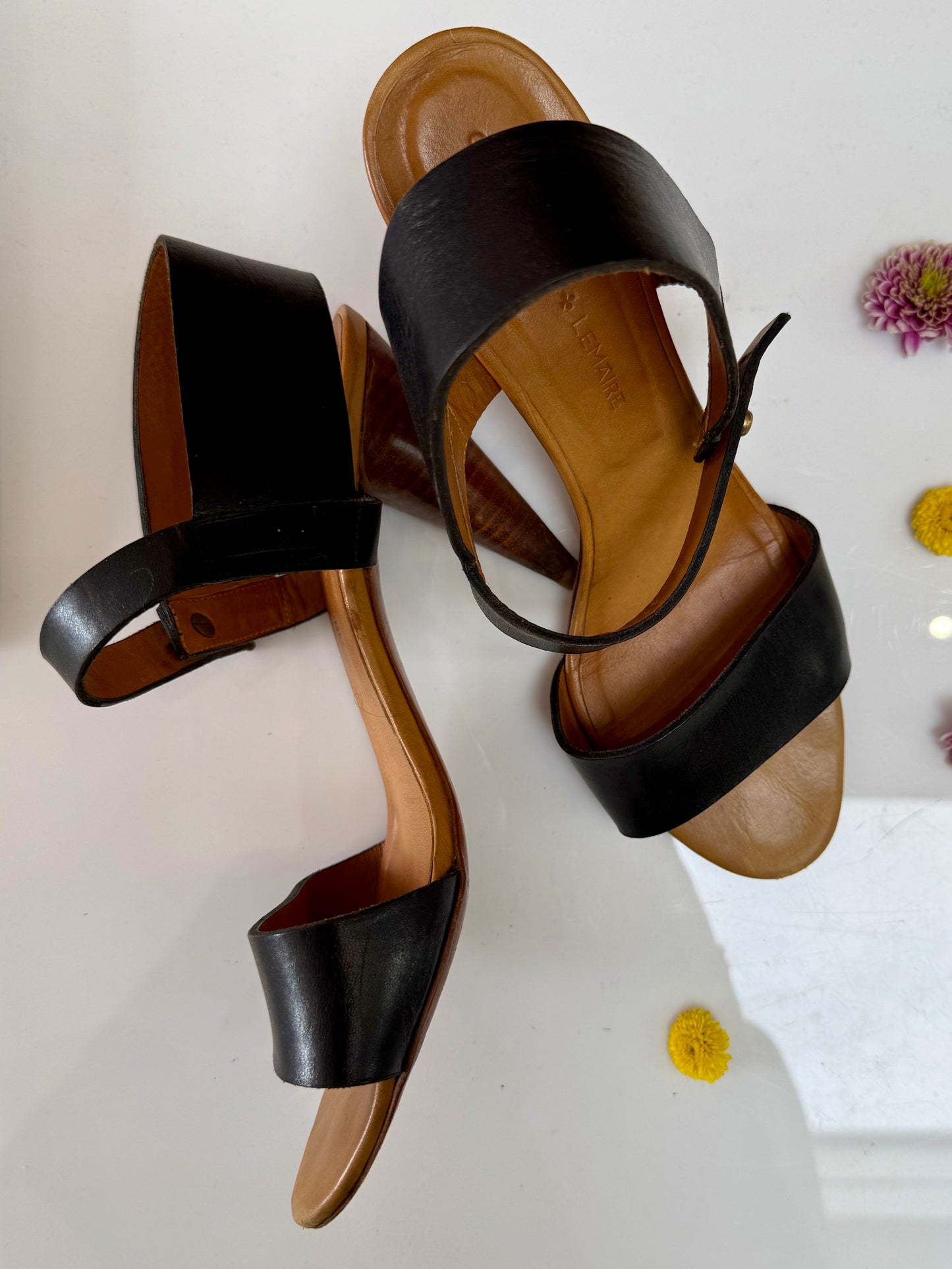 Vintage Christophe Lemāire Black Leather and Wooden Heels