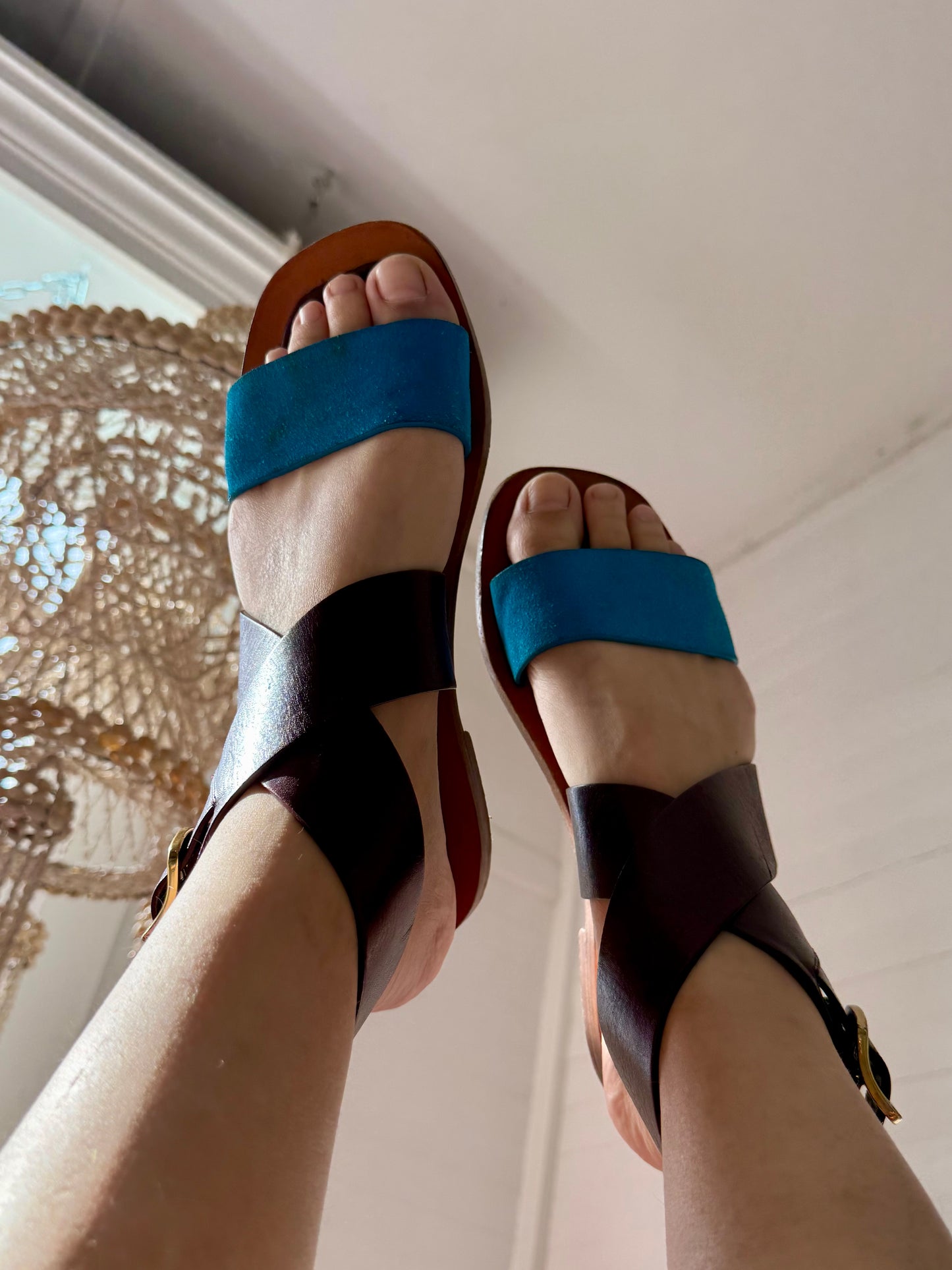 Pre-Loved Céline Leather and Suede Sandals