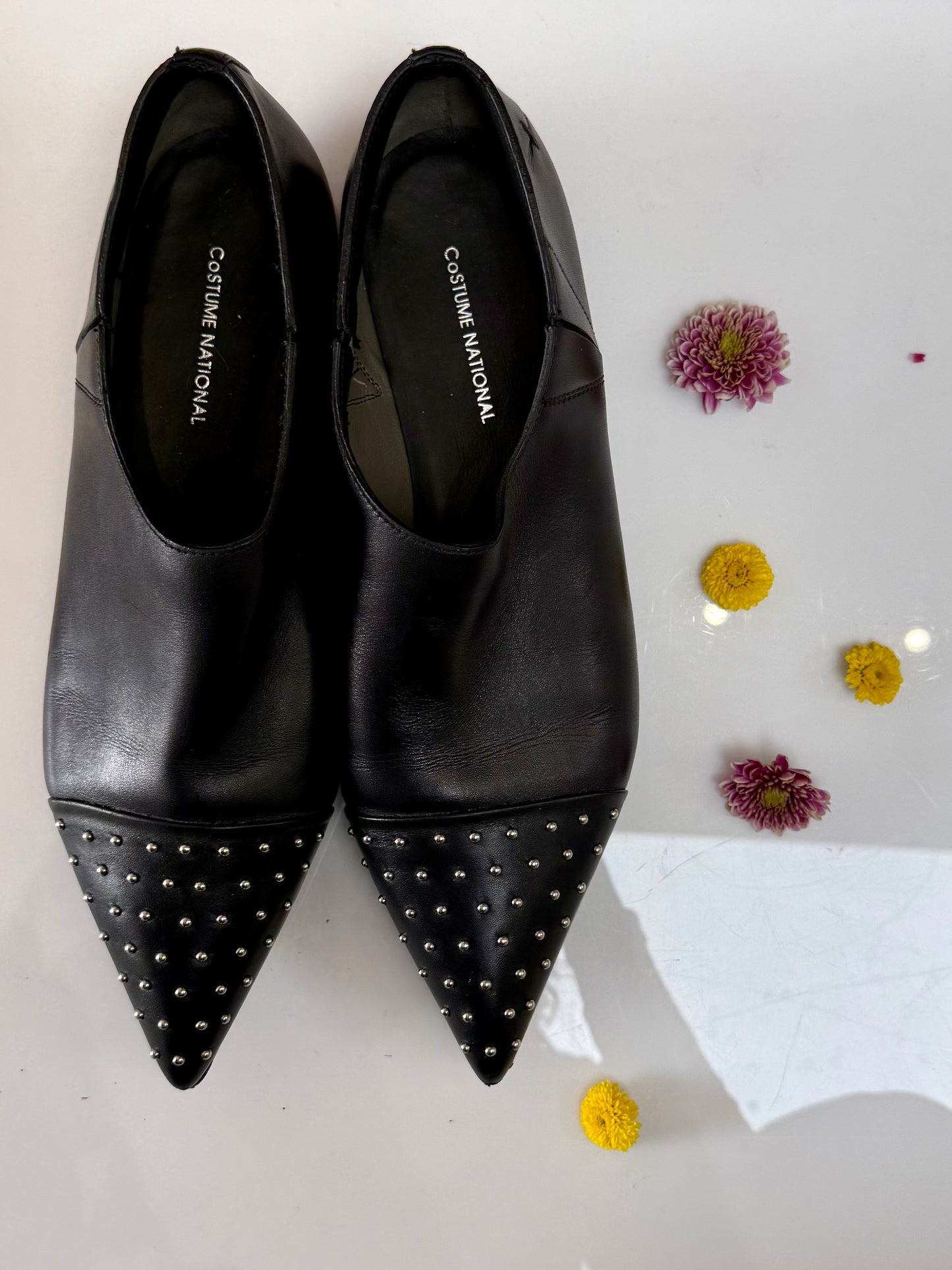 Vintage Costume National Black Leather Loafers with Studs