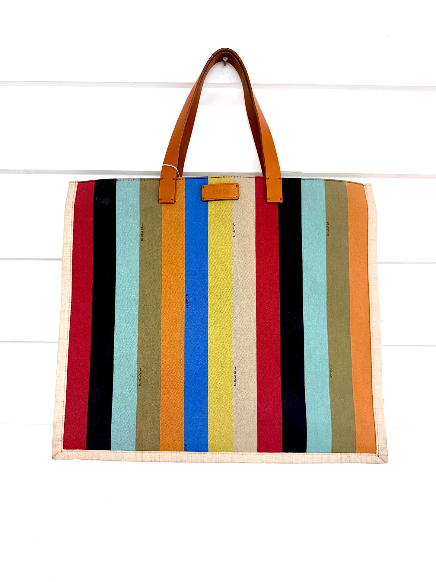Vintage Fendi Striped Peplin Shopping Tote Bag