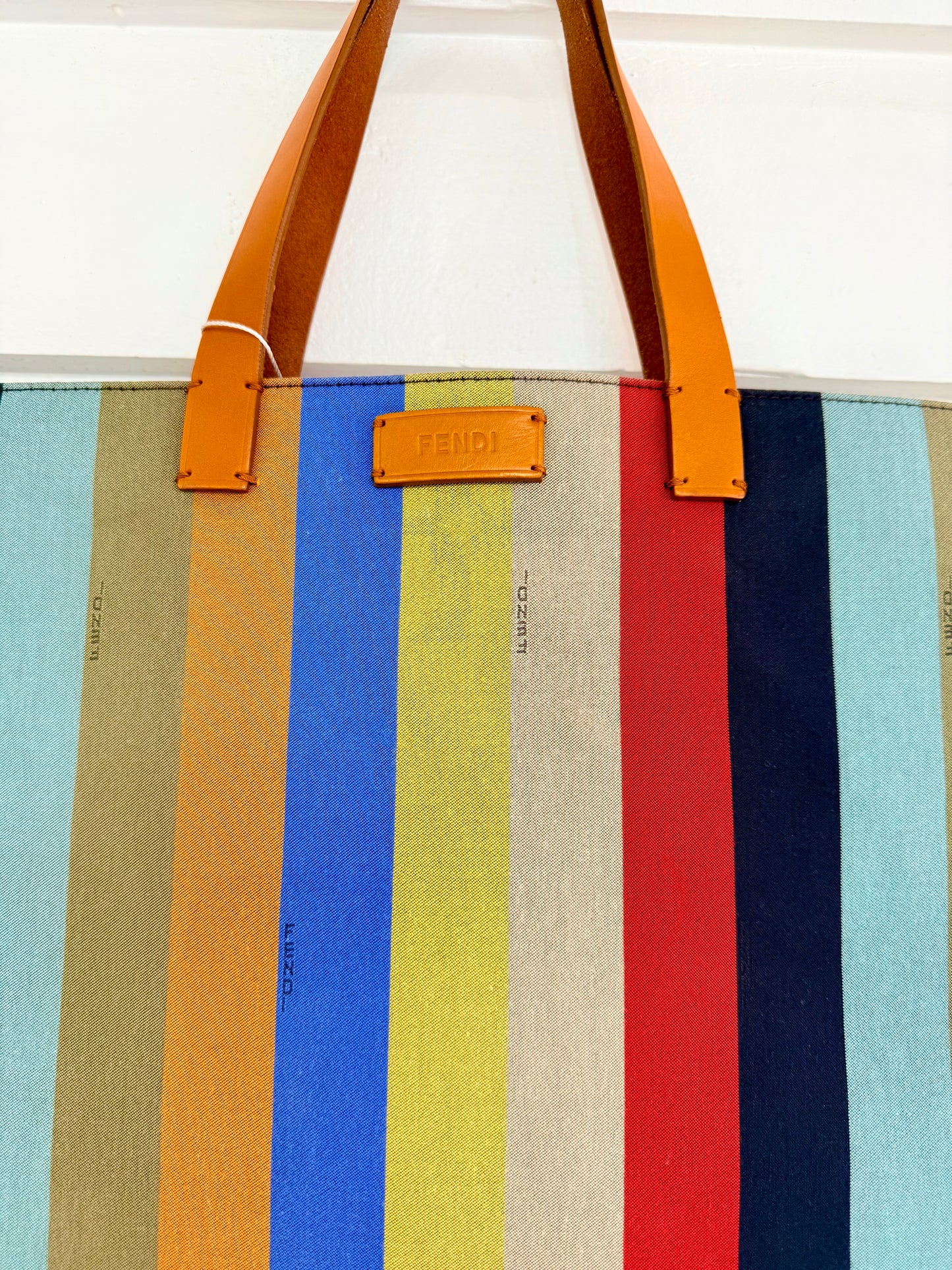 Vintage Fendi Striped Peplin Shopping Tote Bag
