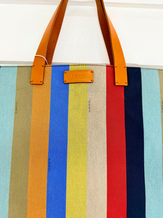 Vintage Fendi Striped Peplin Shopping Tote Bag