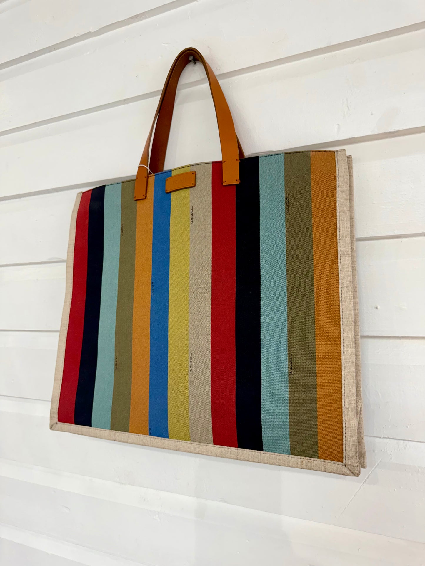 Vintage Fendi Striped Peplin Shopping Tote Bag