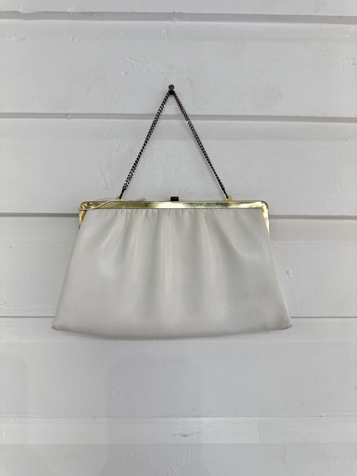 Vintage White and Gold Clasp Bag