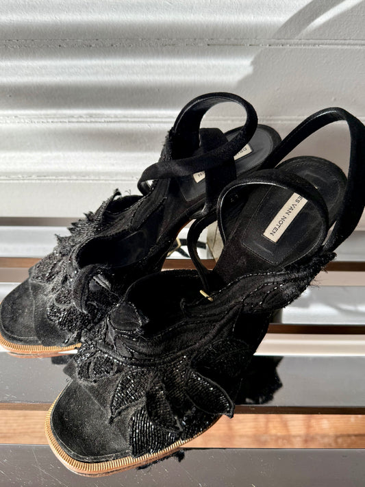 Vintage Dries Van Noten Embroidered Block Heels