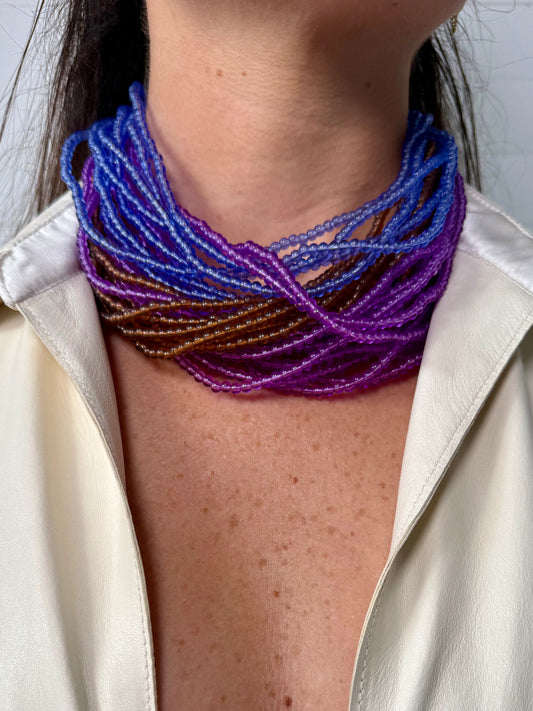 Vintage Blue, Purple, and Brown Beaded Statement Necklace