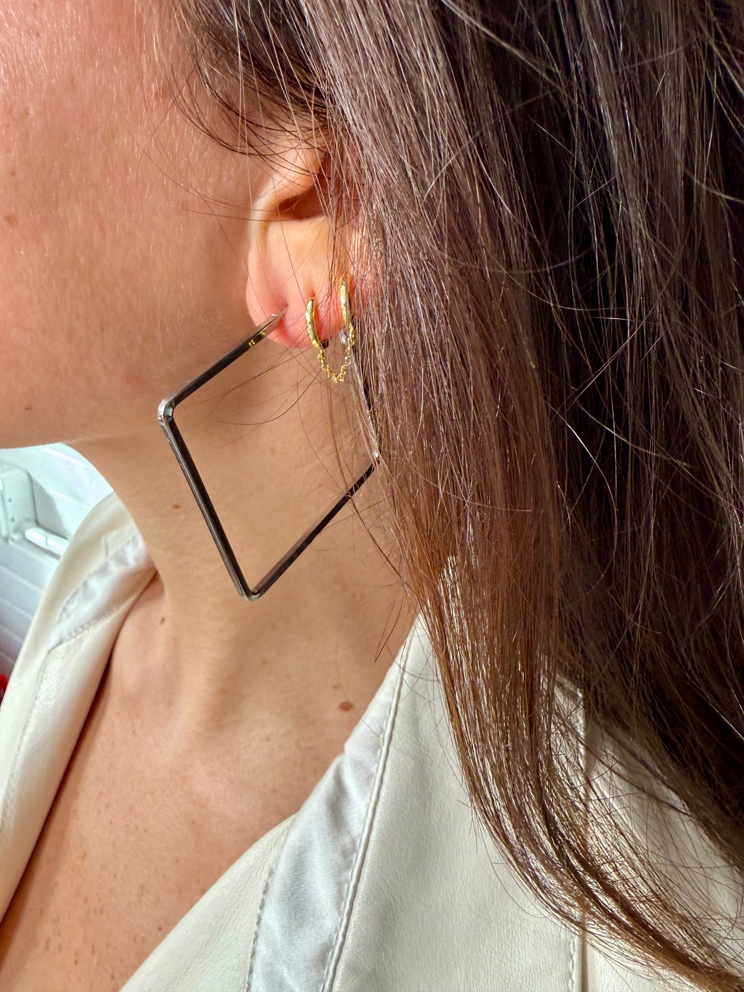 Vintage Silver Square Hoop Earrings
