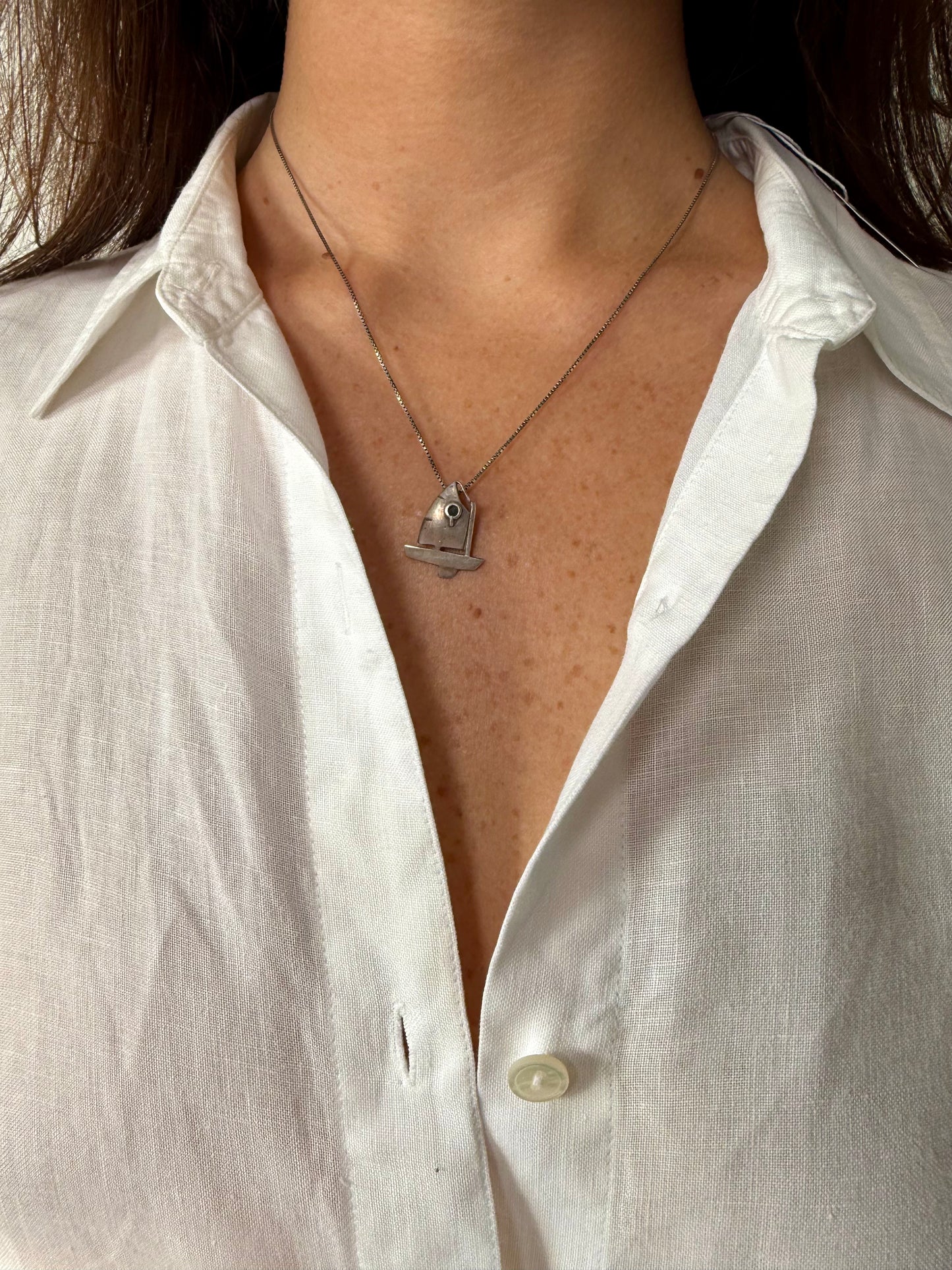 Vintage 950 Sterling Silver Sailboat Necklace