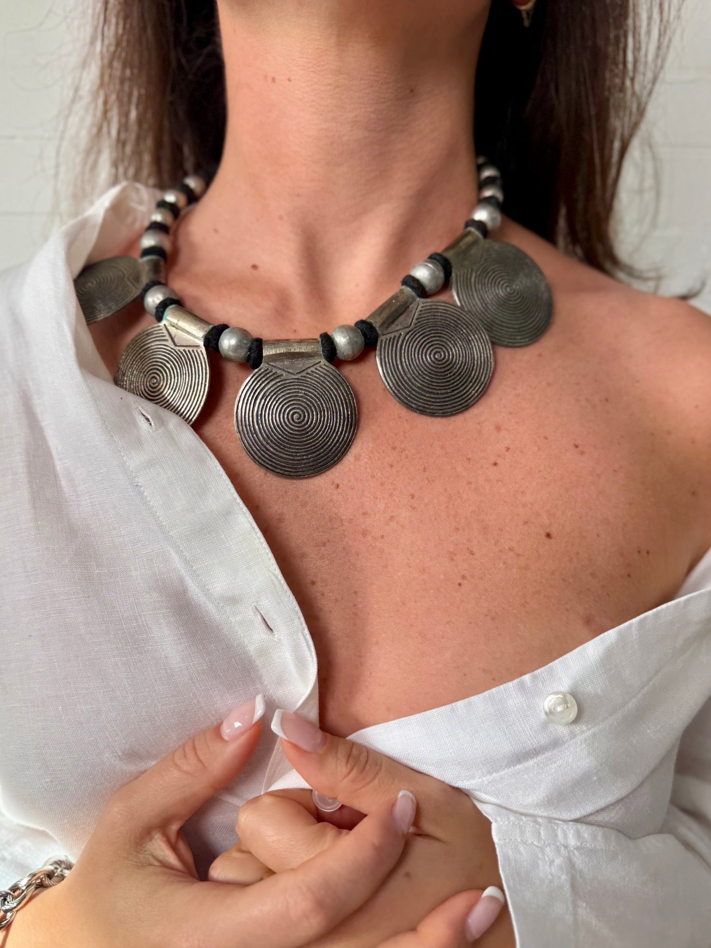 Vintage Silver Medallion Rope Necklace