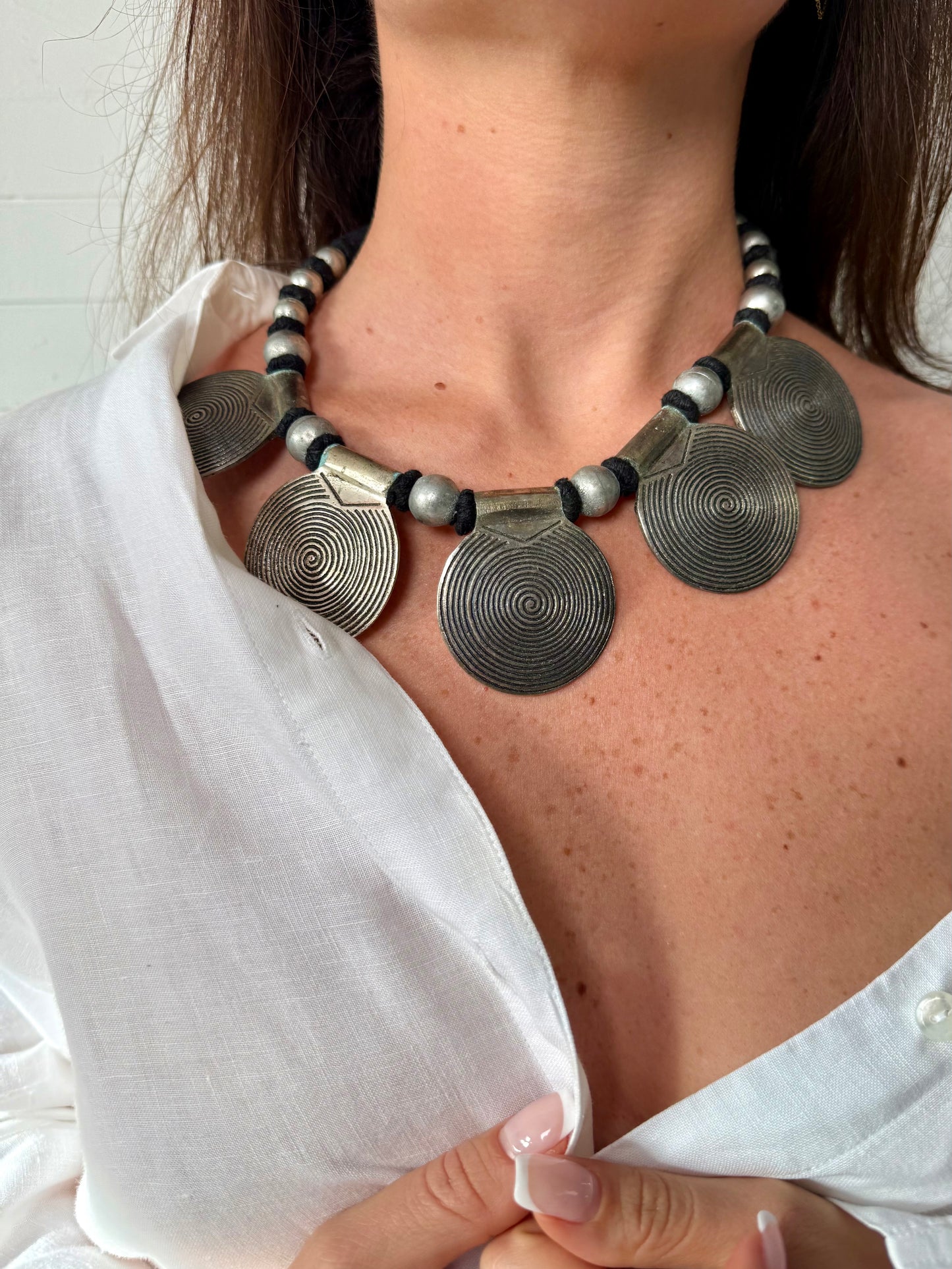 Vintage Silver Medallion Rope Necklace