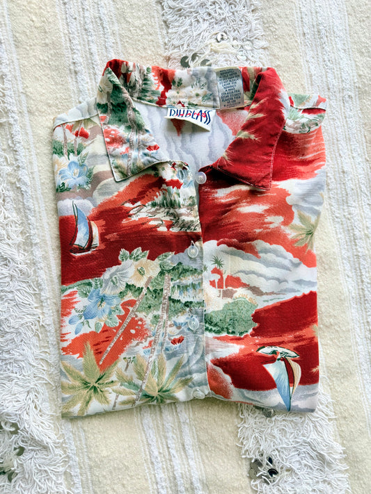 Vintage Bill Blass Red Hawaiian Shirt