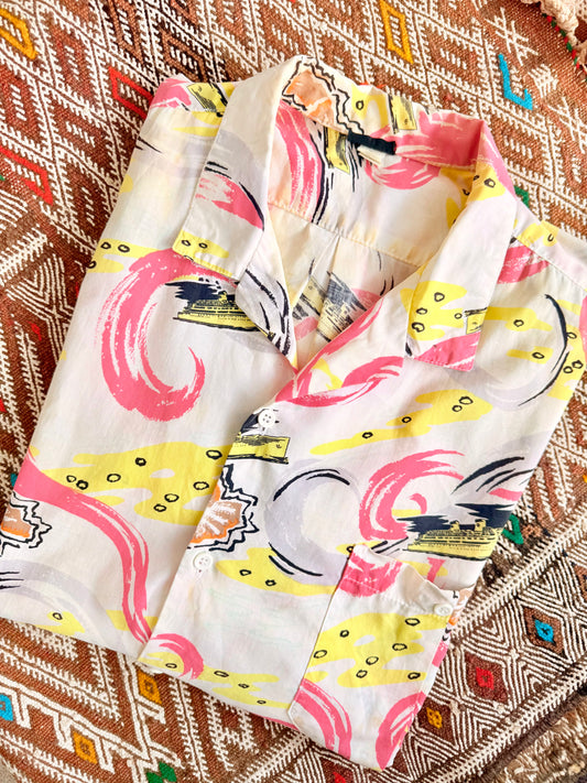 Vintage Pink and Yellow Hawaiian Top
