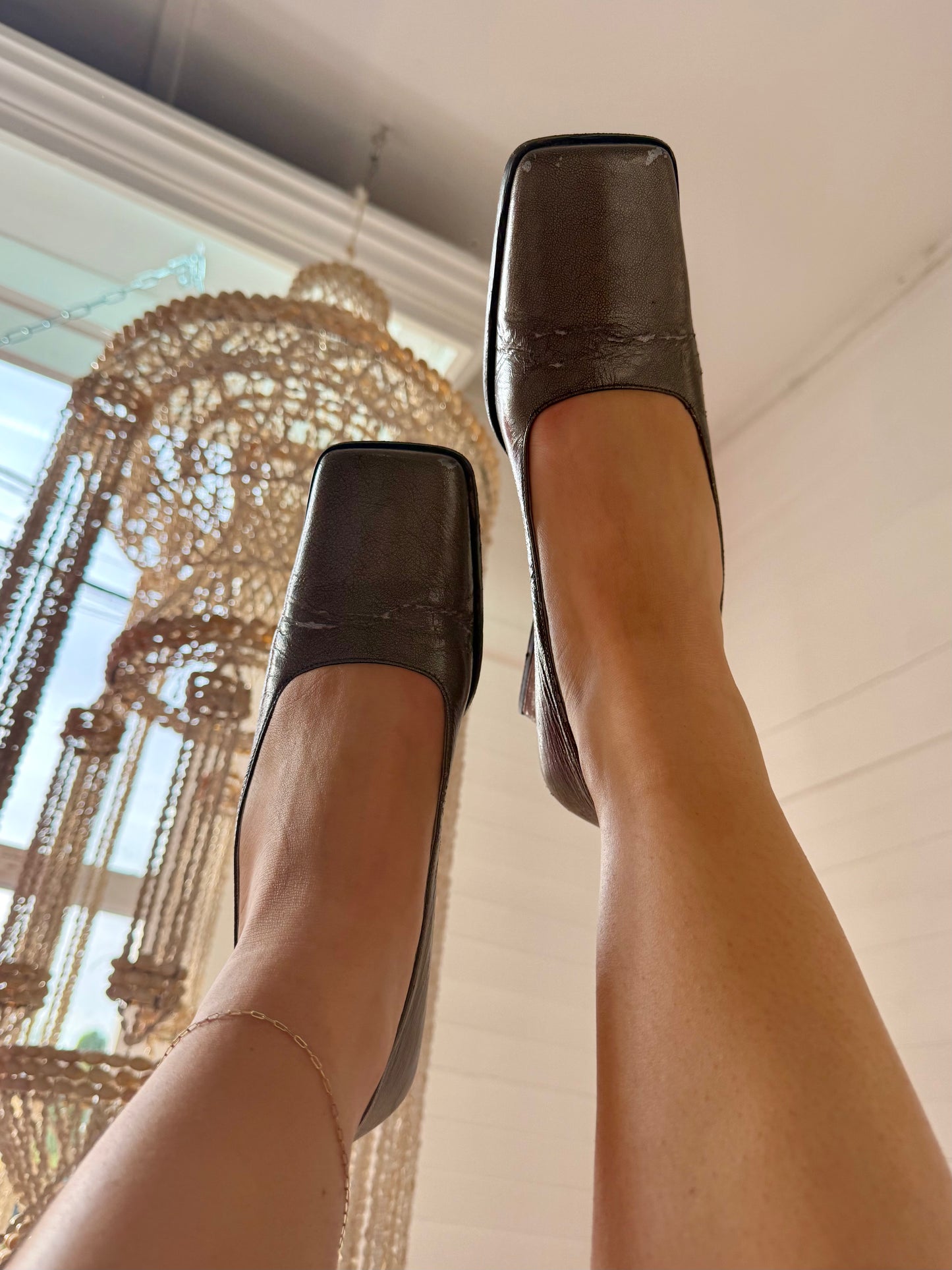 Vintage Miu Miu Grey Square-Toe Kitten Heels
