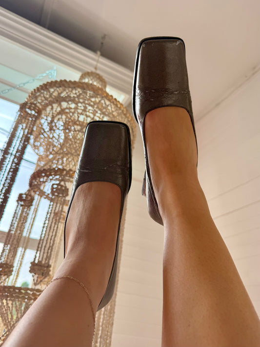 Vintage Miu Miu Grey Square-Toe Kitten Heels