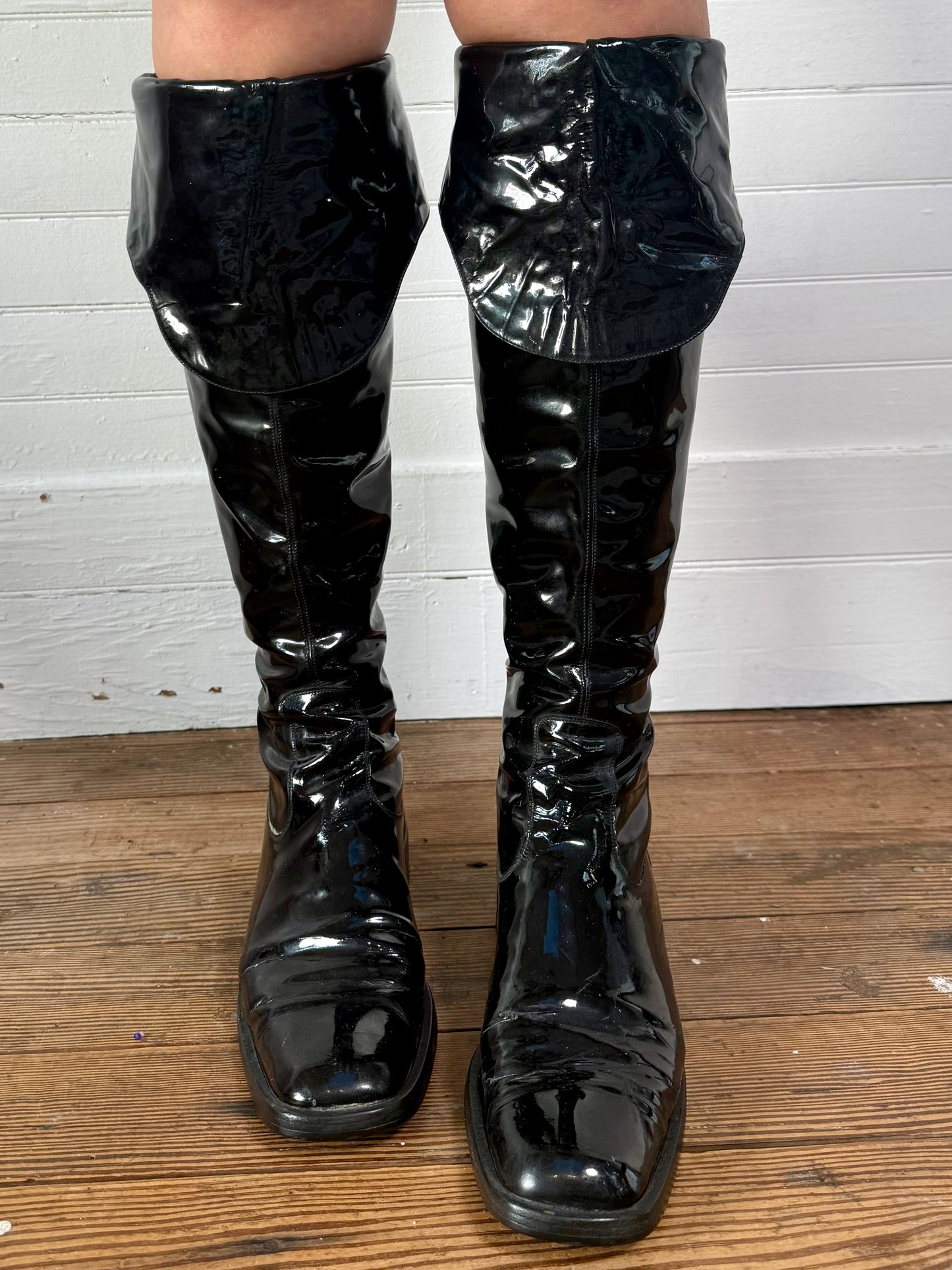 Vintage Chanel Black Patent Leather Over-the-Knee Boots