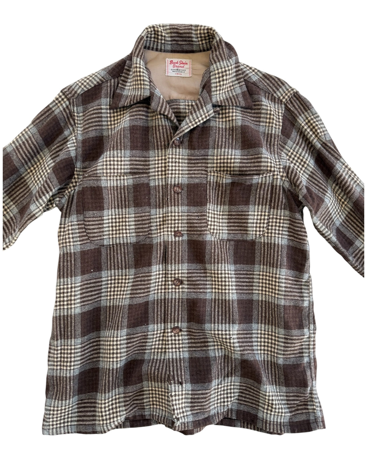 Vintage Brown and Blue Plaid Flannel Shirt