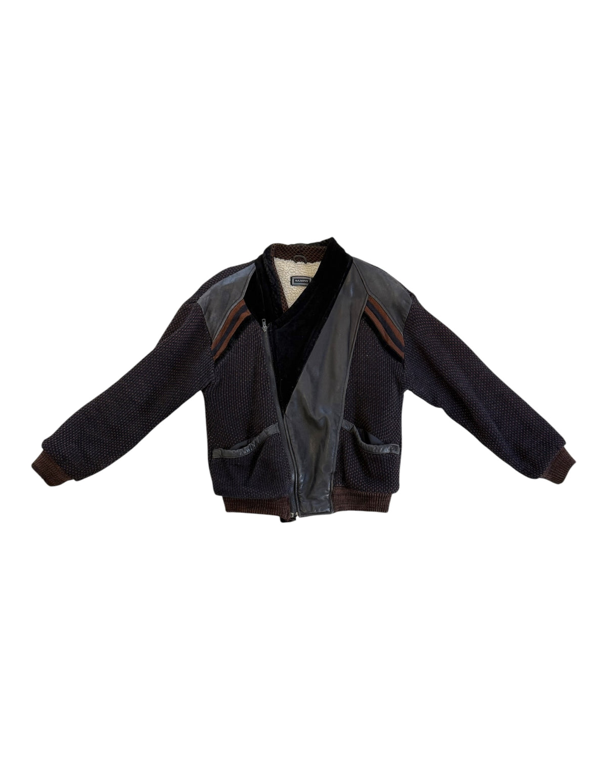 Vintage Saxony Knit, Shearling and Leather Coat