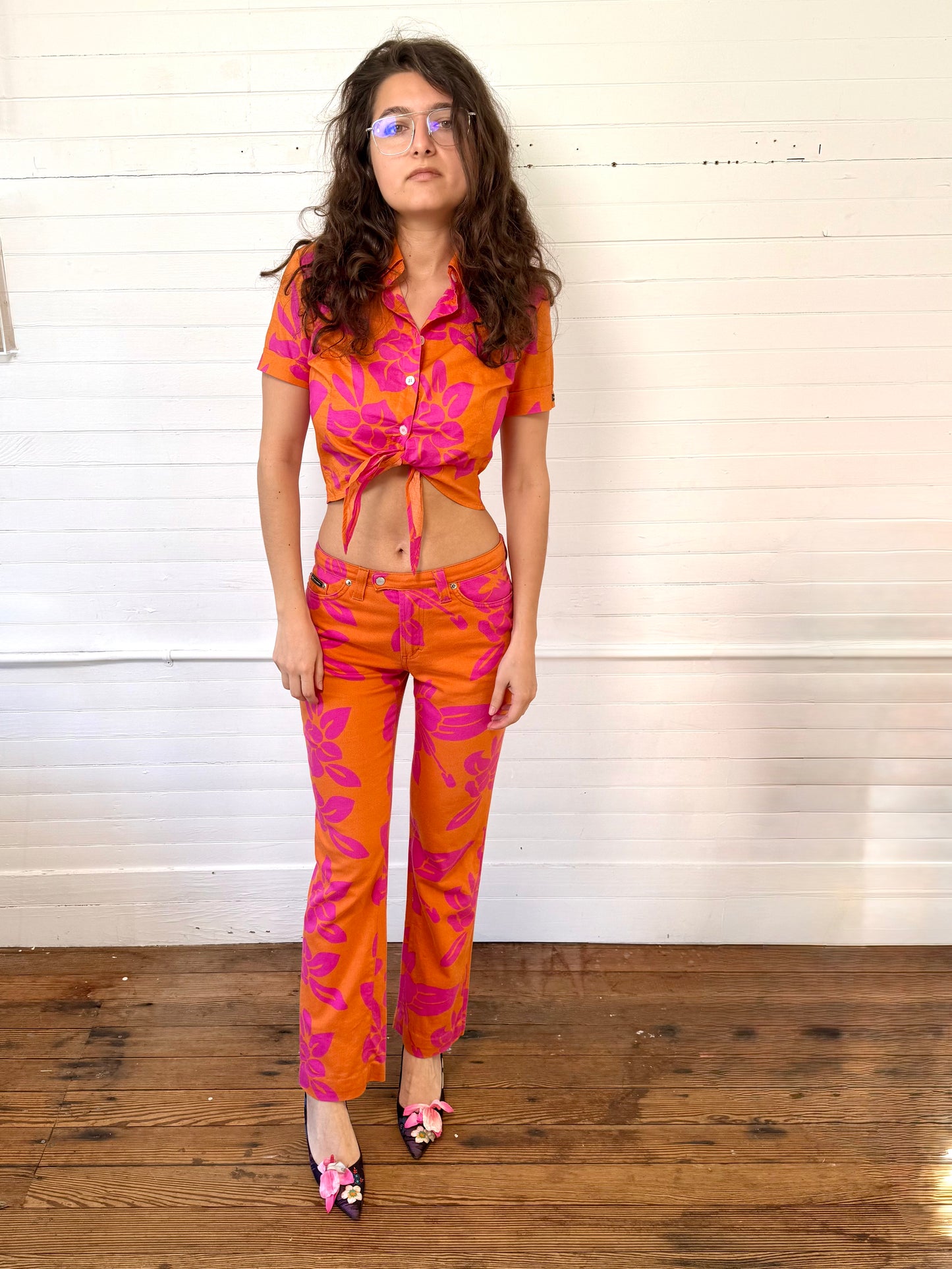Vintage D&G Orange and Pink Hawaiian Crop Top