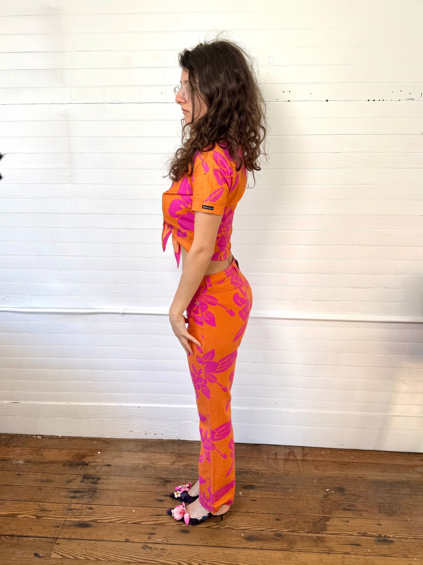 Vintage D&G Orange and Pink Hawaiian Crop Top