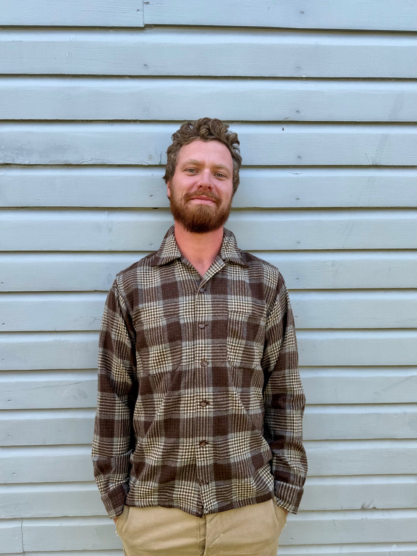 Vintage Brown and Blue Plaid Flannel Shirt