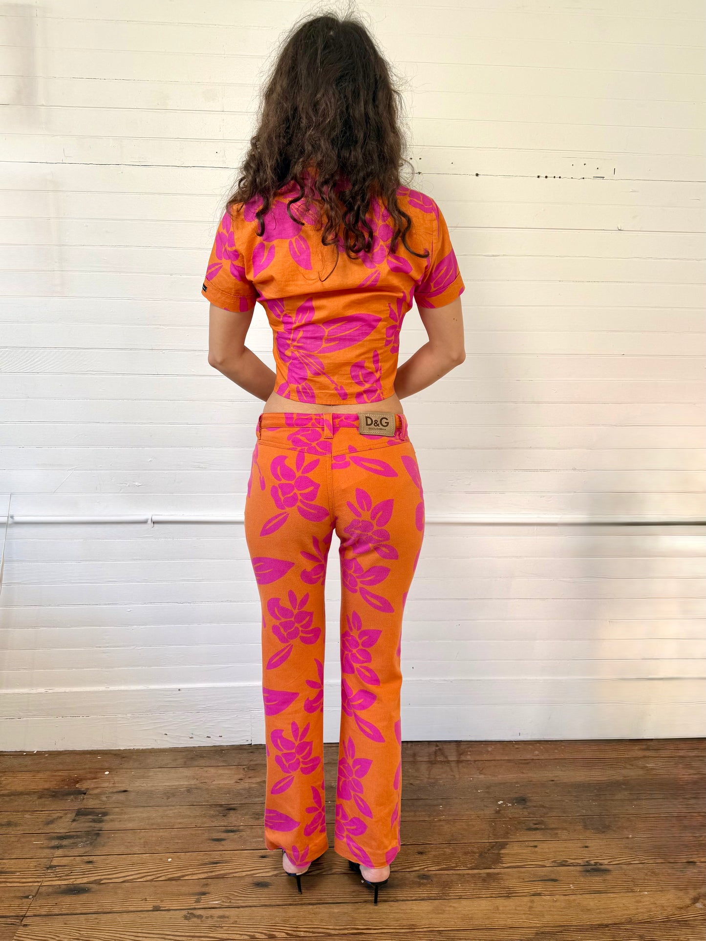 Vintage D&G Orange and Pink Hawaiian Crop Top