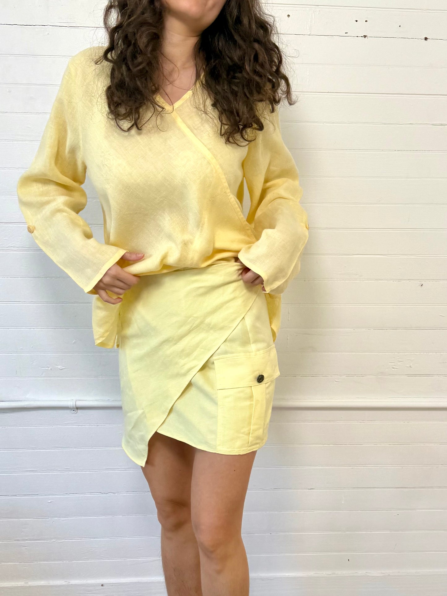 Vintage FLAX Yellow Linen Blouse