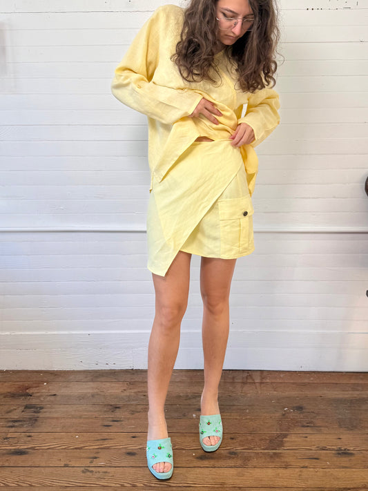 Vintage La Perla Yellow Mini Wrap Skirt with Pocket