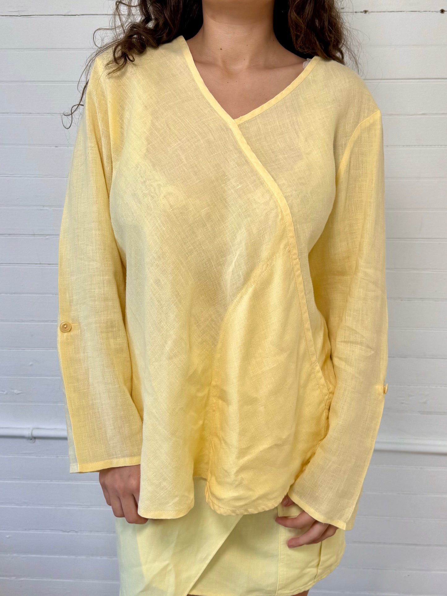 Vintage FLAX Yellow Linen Blouse