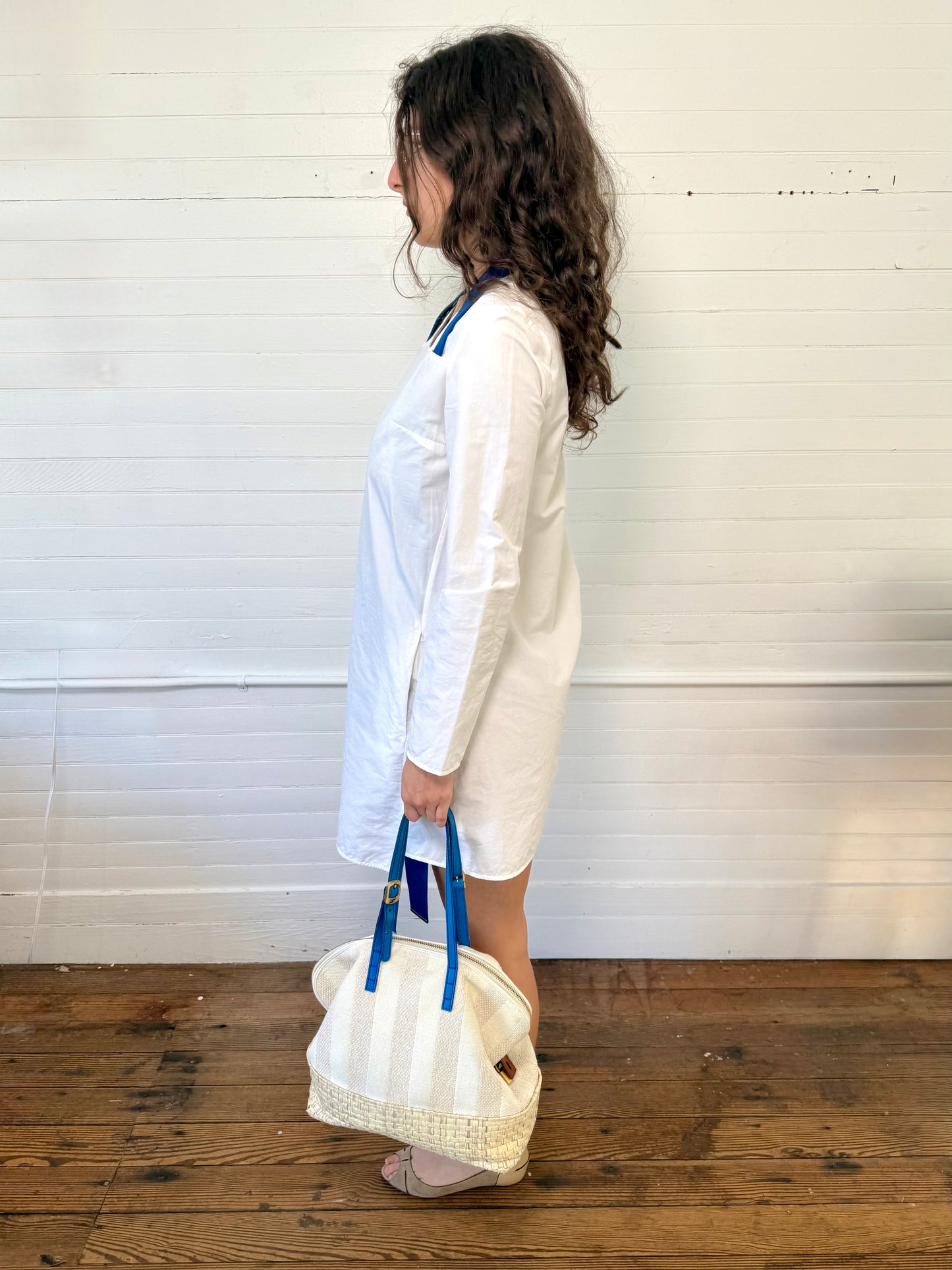 Pre-Loved Acne Studios White Mini Dress with Blue Belt