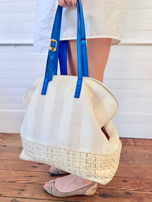 Pre-Loved 2012 White and Blue Fendi 2Bag