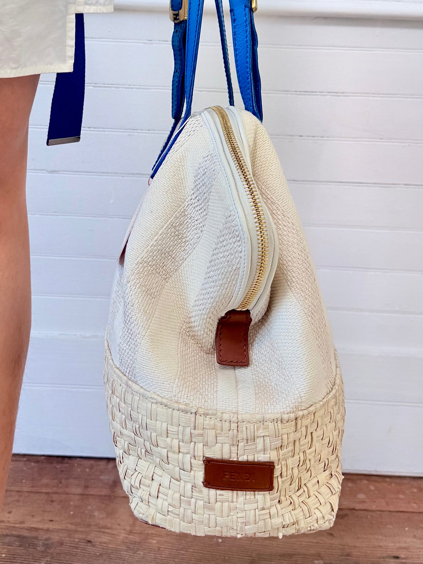 Pre-Loved 2012 White and Blue Fendi 2Bag