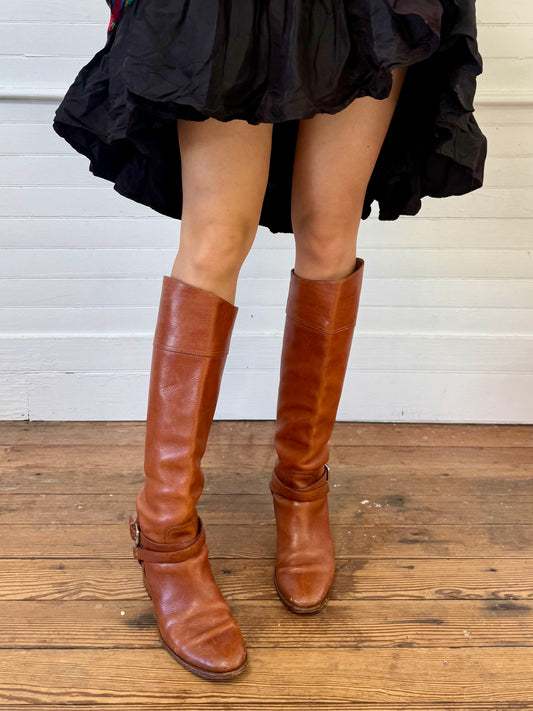 Vintage Ralph Lauren Purple Label Chestnut Brown Leather Riding Boots