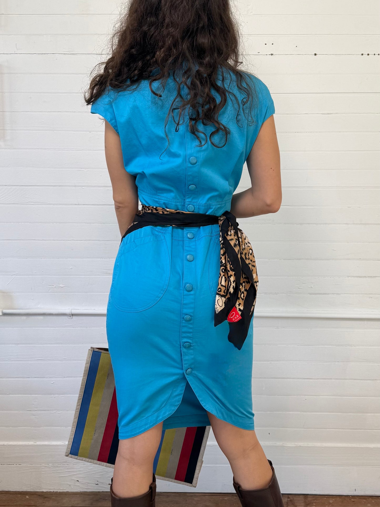 Vintage 1980s Thierry Mugler Blue Cotton Shirt Dress
