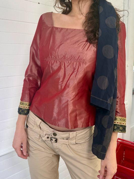 Vintage Iridescent Red Silk Blouse