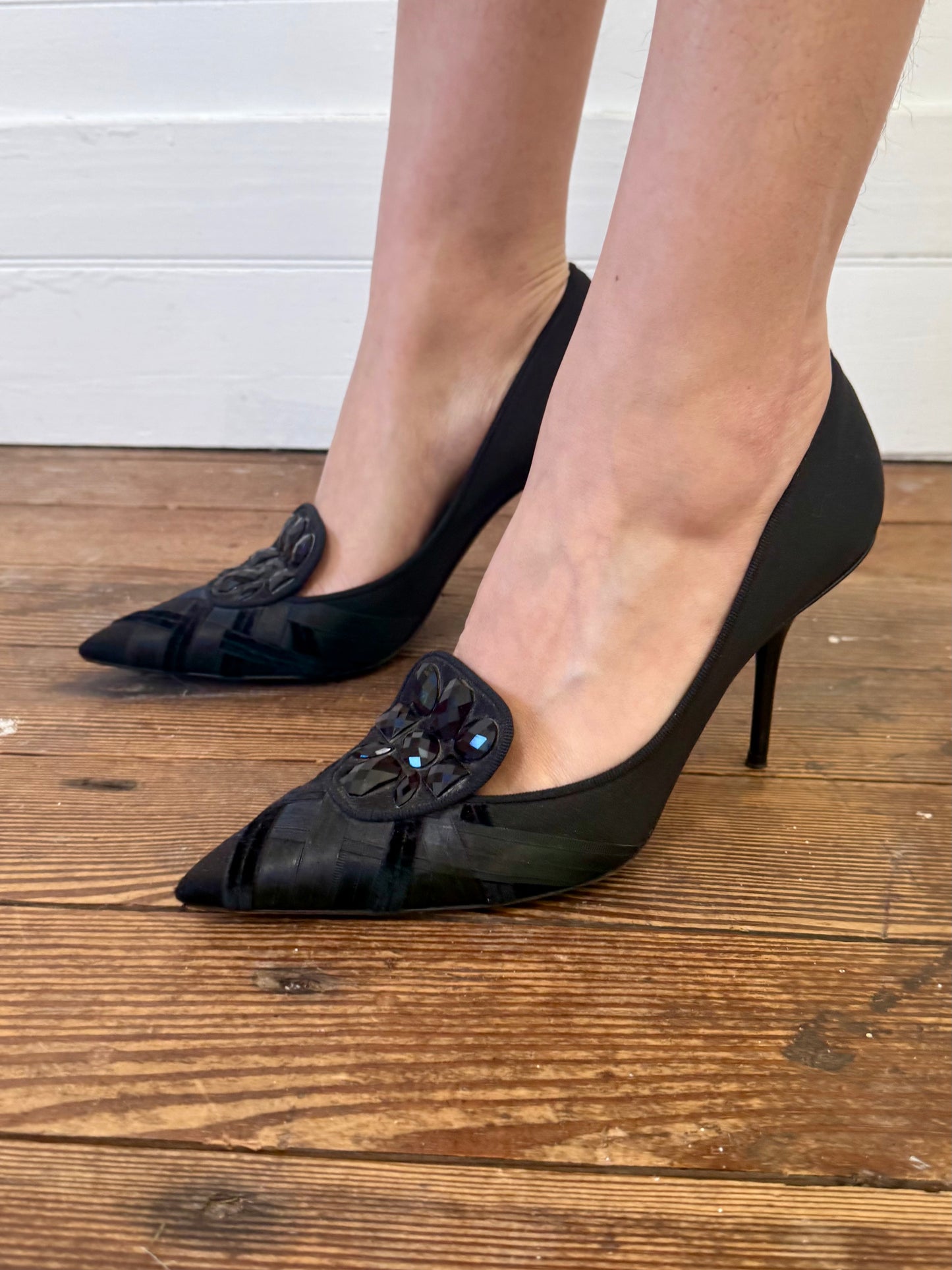 Vintage Giorgio Armani Embellished Satin Pumps