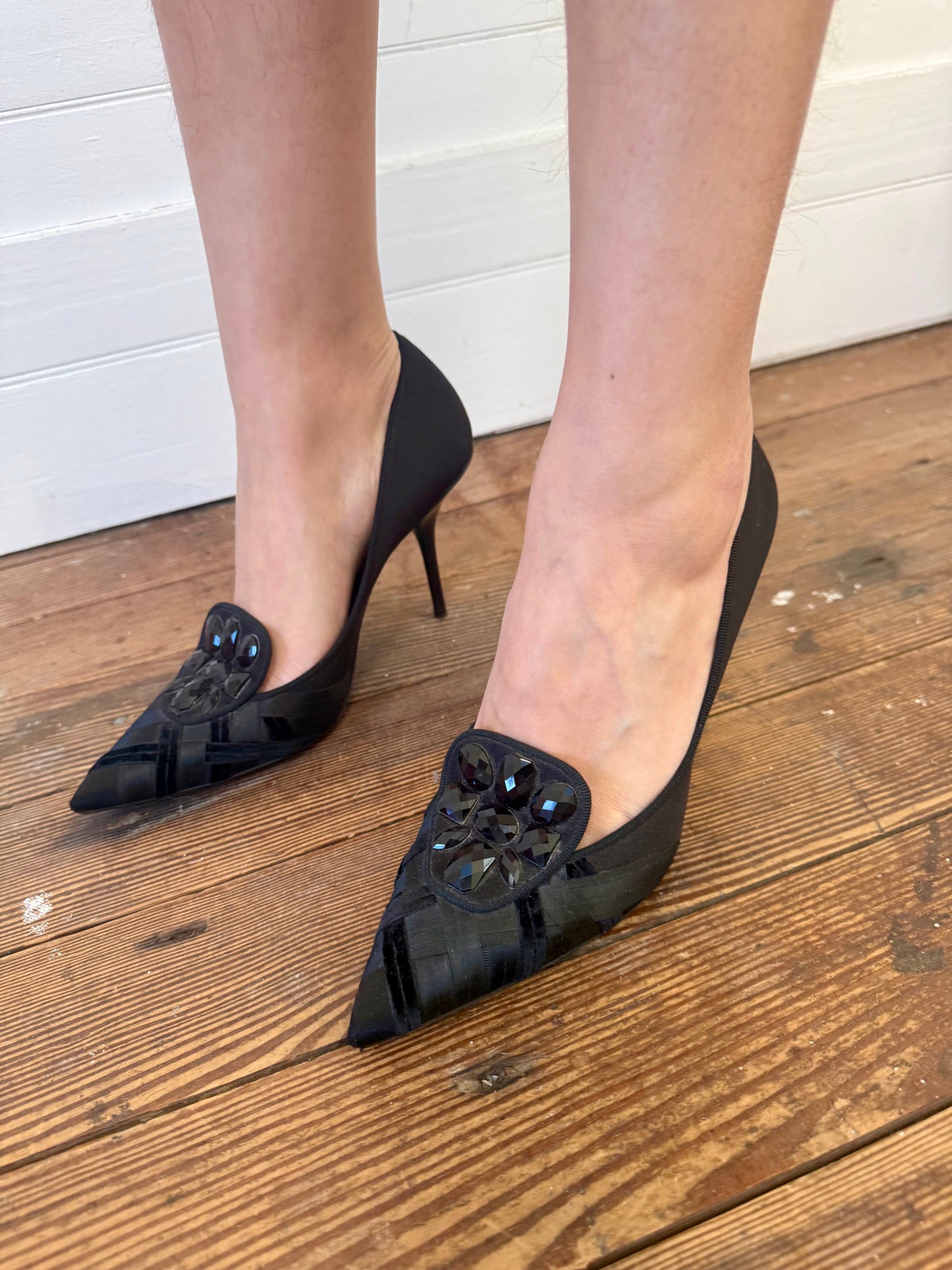 Vintage Giorgio Armani Embellished Satin Pumps