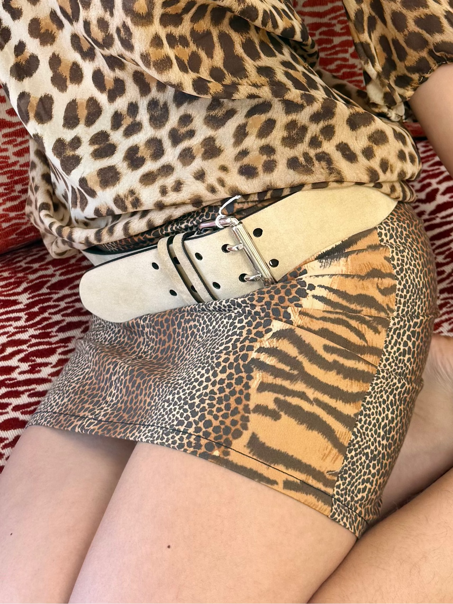 Vintage Blumarine Bedazzled Animal Print Skirt