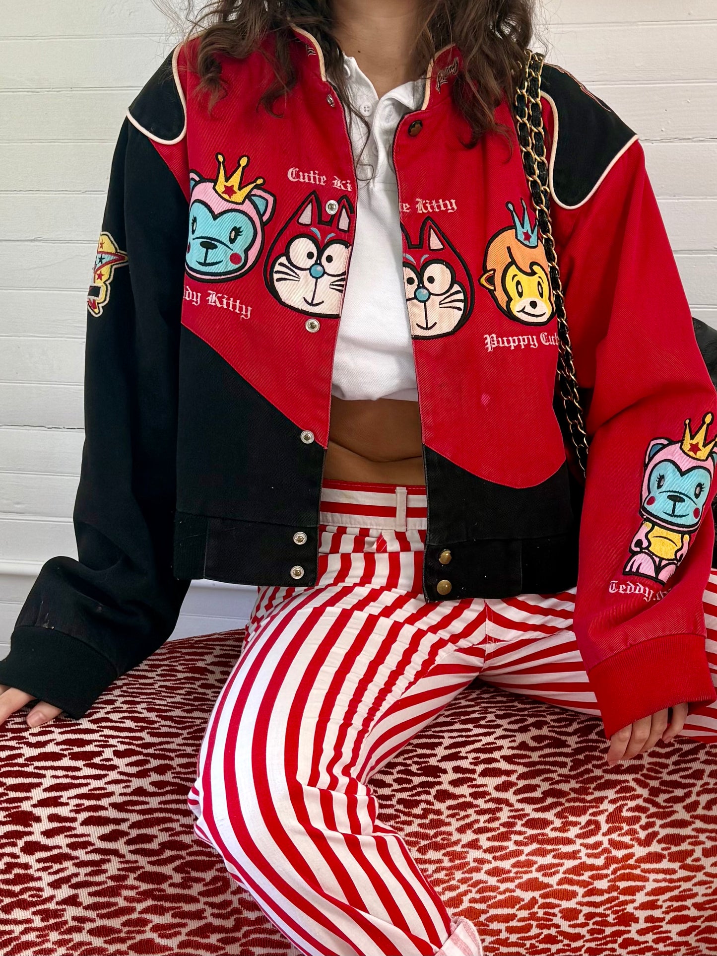 Vintage Red and Black Cartoon Racing Jacket