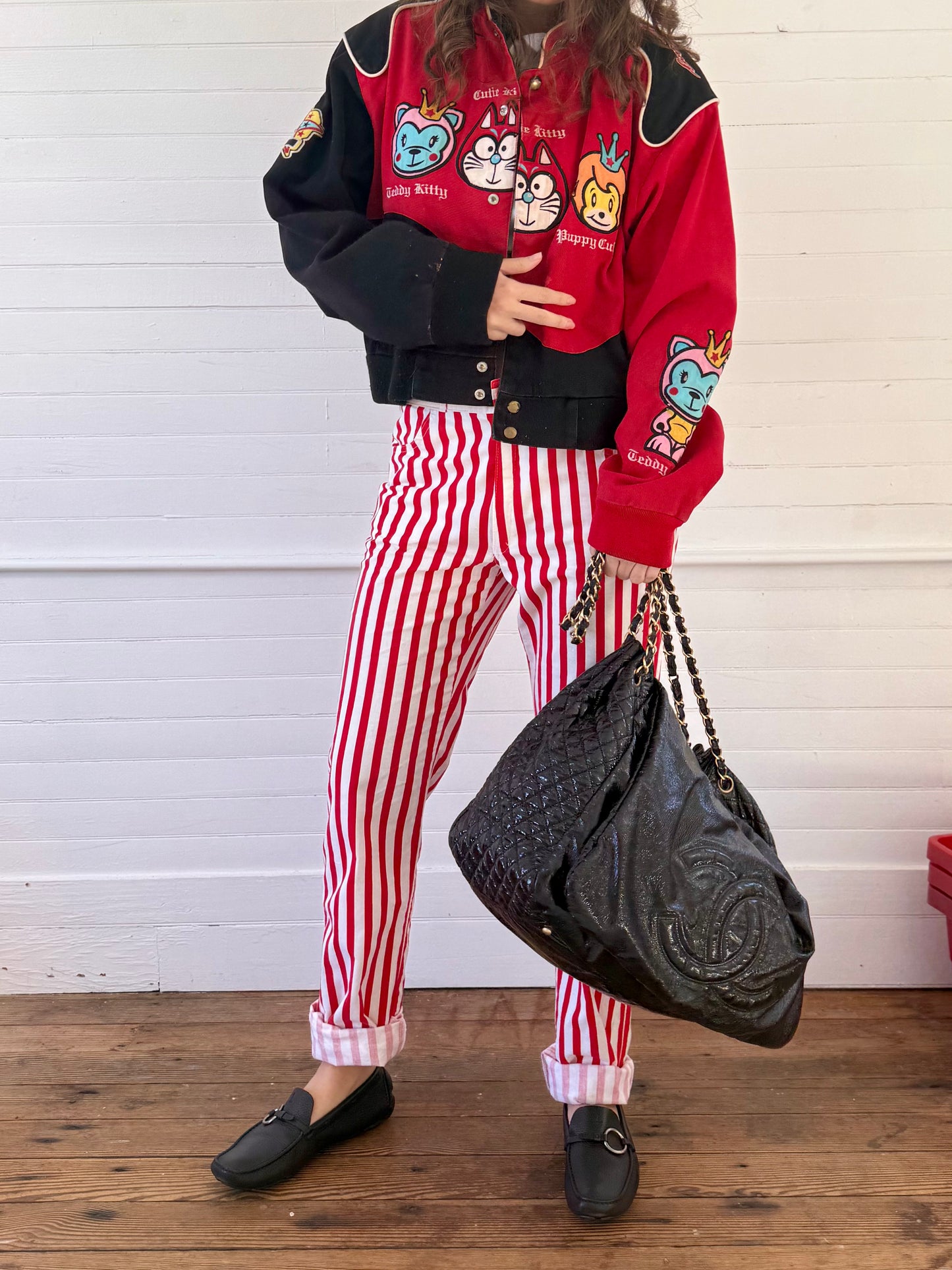 Vintage Red and Black Cartoon Racing Jacket