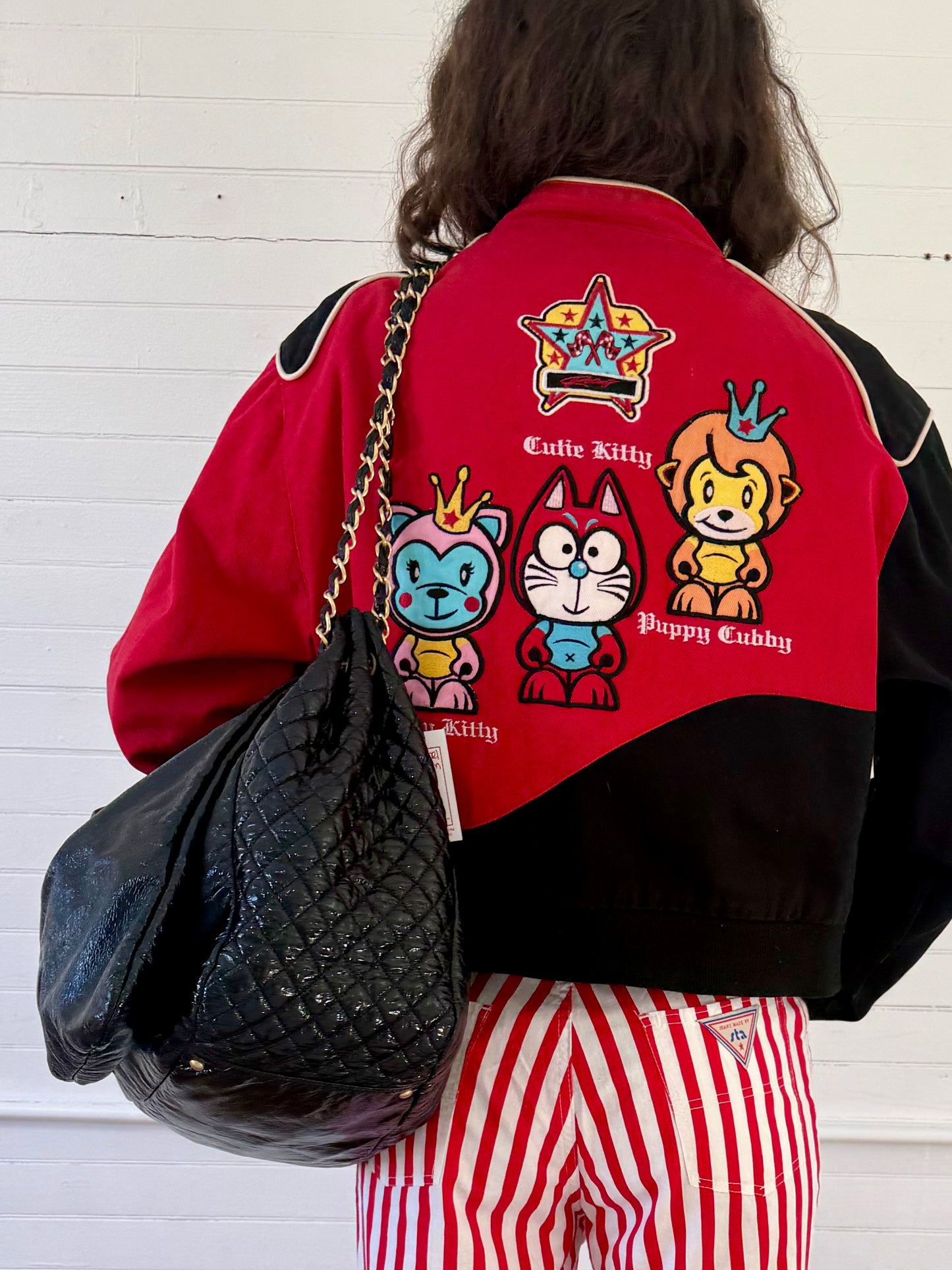 Vintage Red and Black Cartoon Racing Jacket