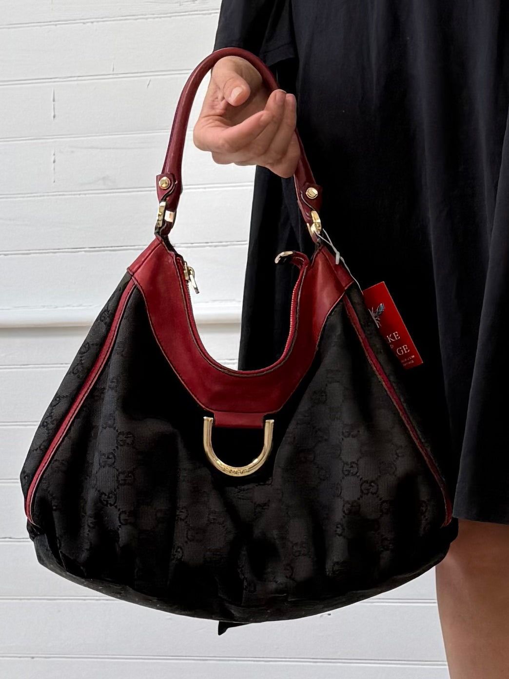 Vintage Gucci Red and Black Logo Abbey Tote Bag