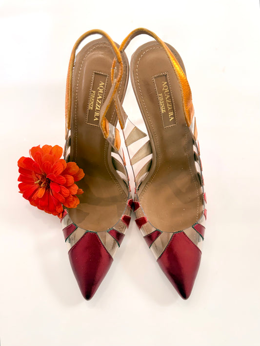 Vintage Aquazzura Metallic Slingback Heels