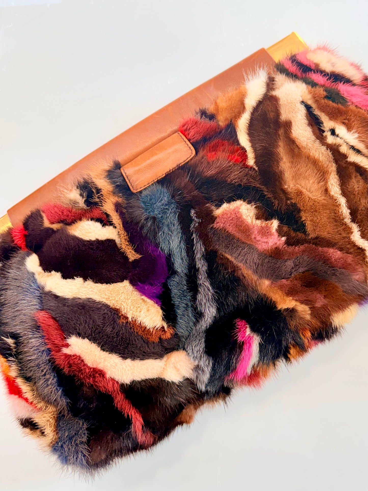 RARE Pre-Loved 2010 Miu Miu Rainbow Mink Clutch