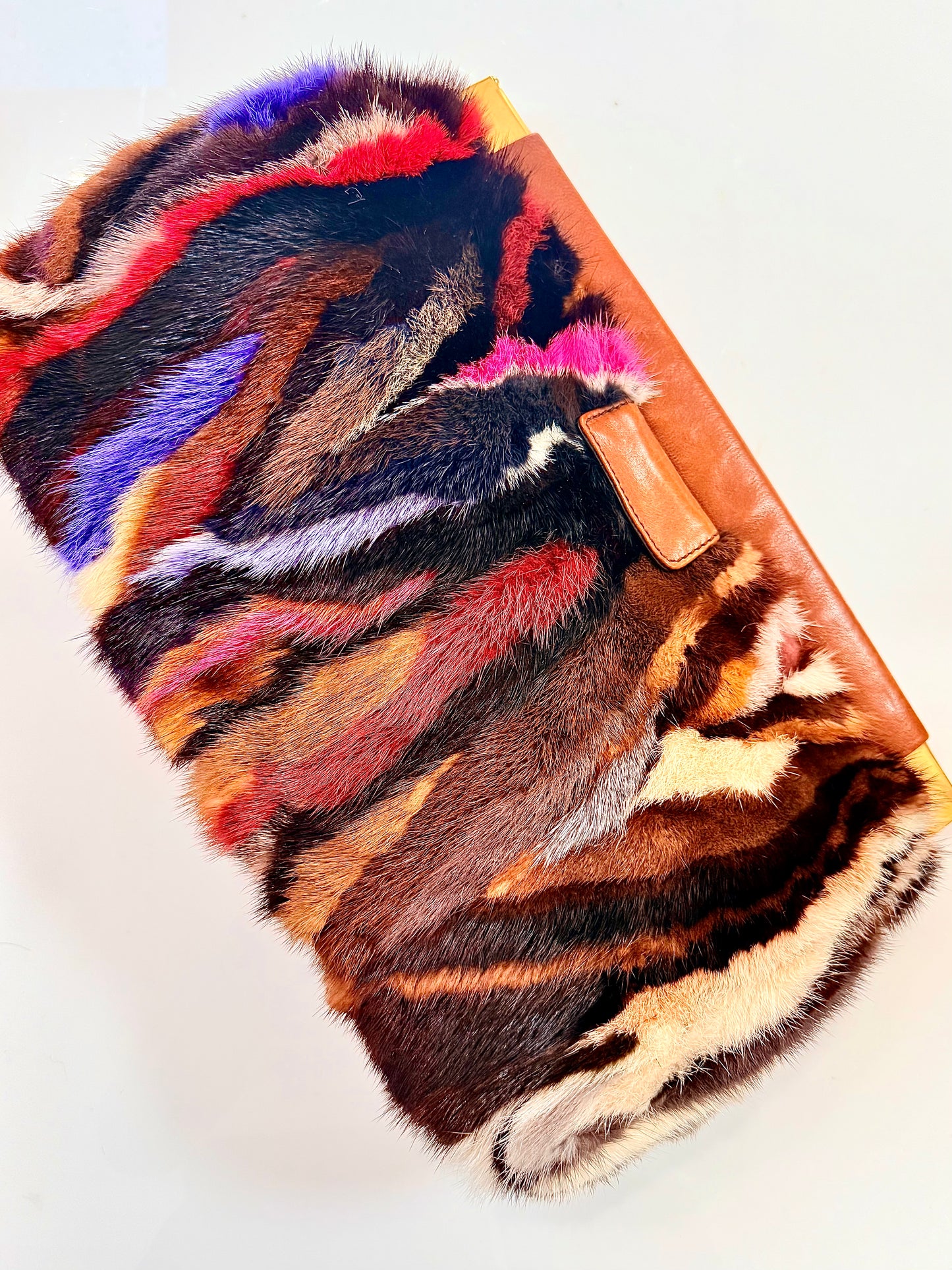 RARE Pre-Loved 2010 Miu Miu Rainbow Mink Clutch
