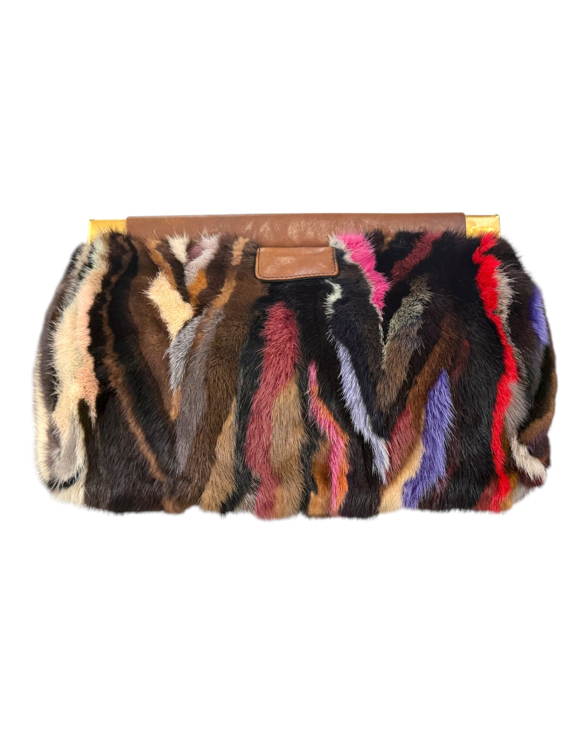 RARE Pre-Loved 2010 Miu Miu Rainbow Mink Clutch